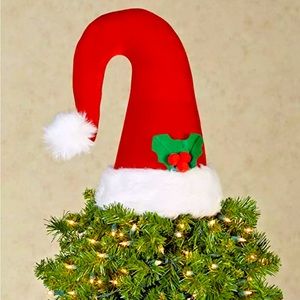 Hard to find Santa Christmas Hat tree topper with Holly (RARE)